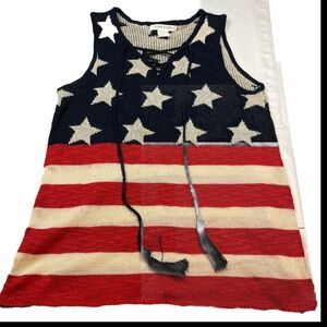USA American Flag Knit TANK TOP sweater  V Neck Hang Ties STARS STRIPES America